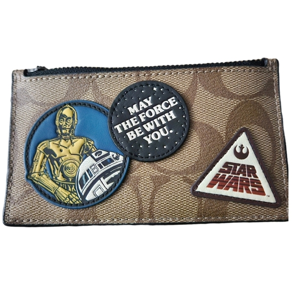 Star Wars X Coach Zip Card Case In Signature Canvas With Patches NWT FIRM - Picture 1 of 5